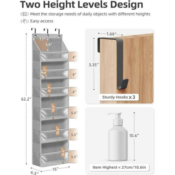 Over Door Hanging Organizer Clear Pockets Closet Storage for Bathroom Pantry - Picture 3 of 7